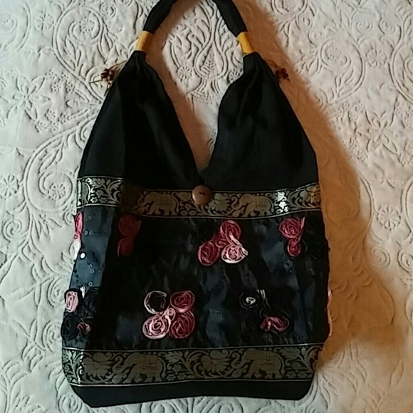 Black linen handmade bag
