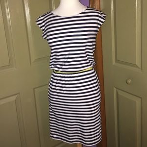 Navy and White Striped, Knee-Length Dress
