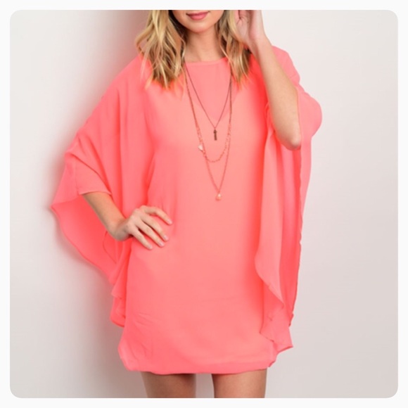 Neon pink batwing sleeve dress - Picture 2 of 2