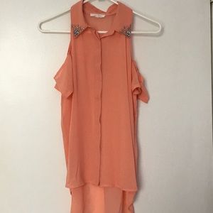 Embellished Collar High Low Dressy Top