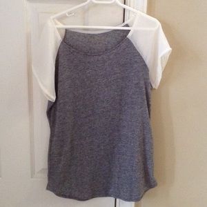 Grey top with off white cap sleeves