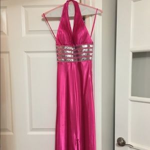 Hot pink full length prom dress size 0