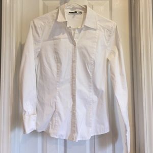 White button down stretch blouse.
