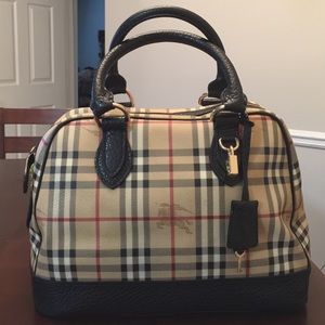 Authentic Burberry Haymarket Check Leather Tote
