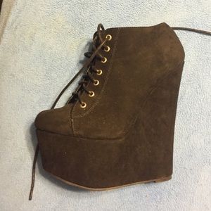 Black lace up wedges