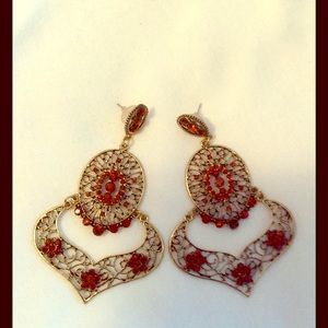 Beautiful go,d and orange huge earrings