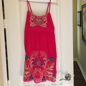 Embroidered hot pink strappy dress