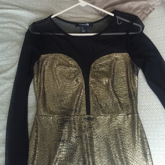 F21 gold and black metallic bodycon sheer dress