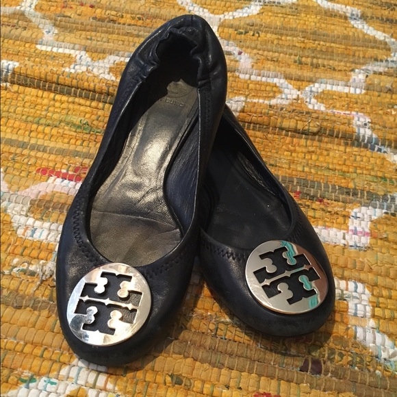 Tory Burch black & gold Reva flats, size 9
