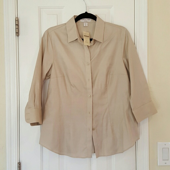 NWT No Iron Beige Blouse Medium