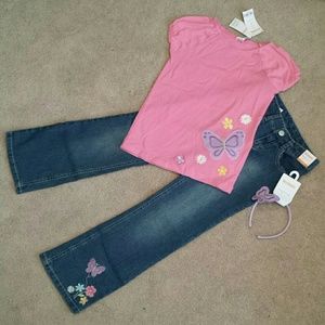 Gymboree Girls Butterfly Outfit Size 8 Jeans Top