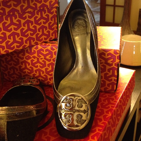 Tory BURCH gray flannel pewter heels 7 - Picture 2 of 4