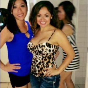 Bebe Spaghetti strap leopard top