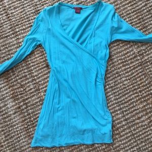 Turquoise faux wrap shirt