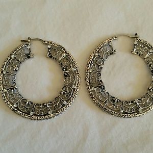 Beautiful 2" silver filigree hoops