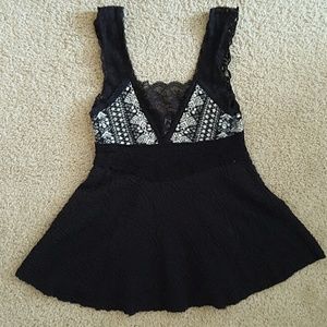 Free People A Line Top with Lace Detail