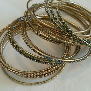 19 jeweled and solid bangles