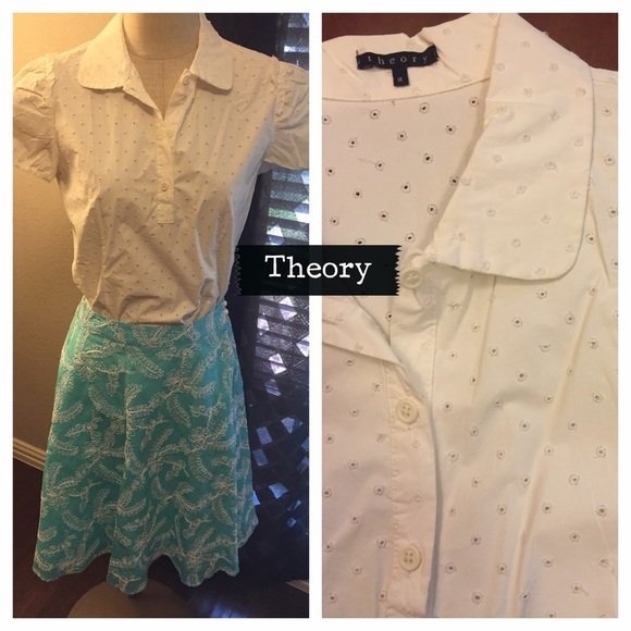 Theory Size M White Cap-Sleeves Holey shirt