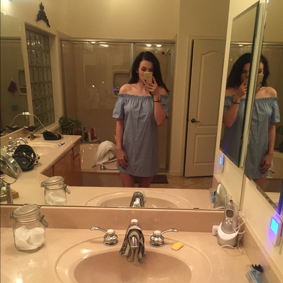 Off the shoulder baby blue dress!