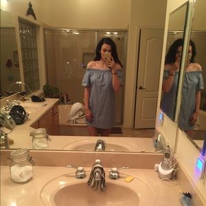 Off the shoulder baby blue dress!