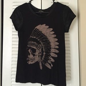 Chic Skull Tee with Suede Sleeve detail