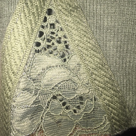 NWT army green Hollister blouse with lace trim