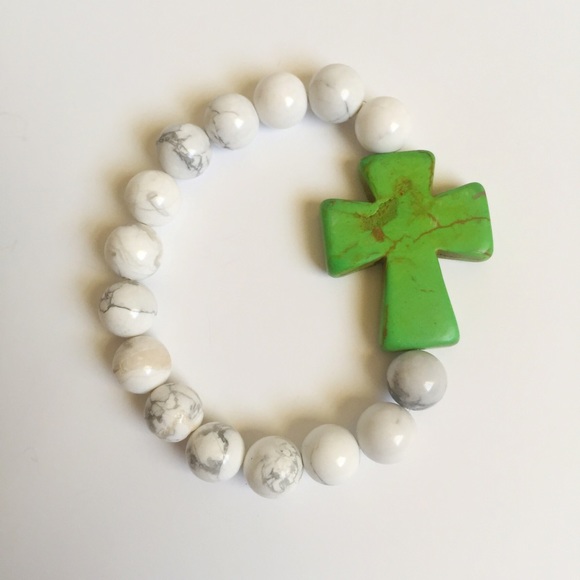 Immeasurably More Jewelry - Sale- White and green cross bracelet