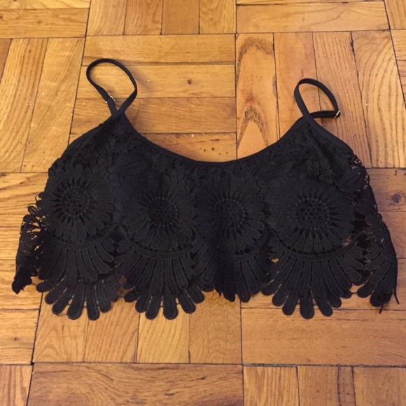 Jessica Simpson Floral-Crochet Bikini Top (Black)