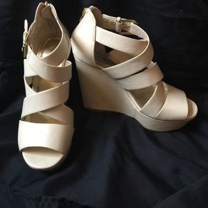 Faux leather wedges