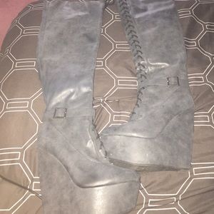 Over the knee platform wedge boots