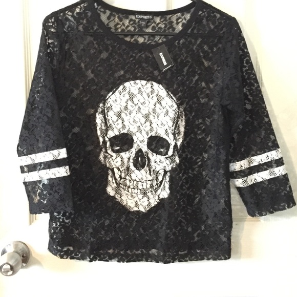 Express skull lace shirt xs new