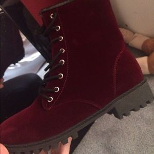 Red velvet lace up boots