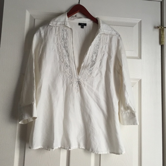 Talbots petite white boho blouse