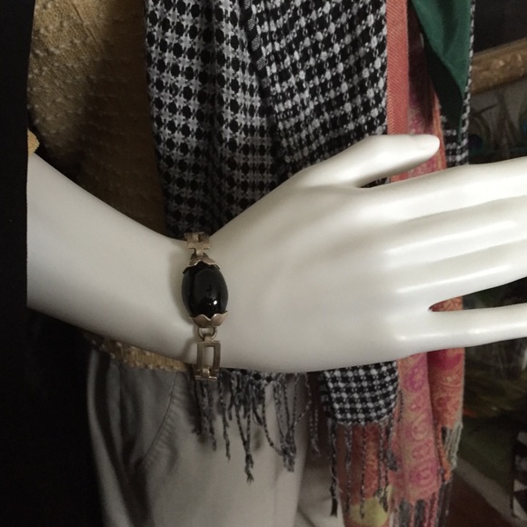 Sterling and Onyx link and toggle bracelet