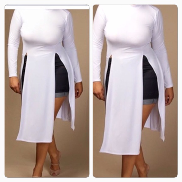 Tops - Sexy slit white top