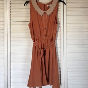 Forever 21 Burnt Orange and Tan Peter Pan Dress