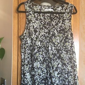 Sheer Floral Ruffle-Front Sleeveless Top