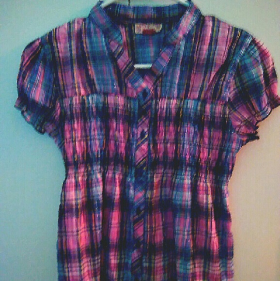 pink purple and blue button down shirt