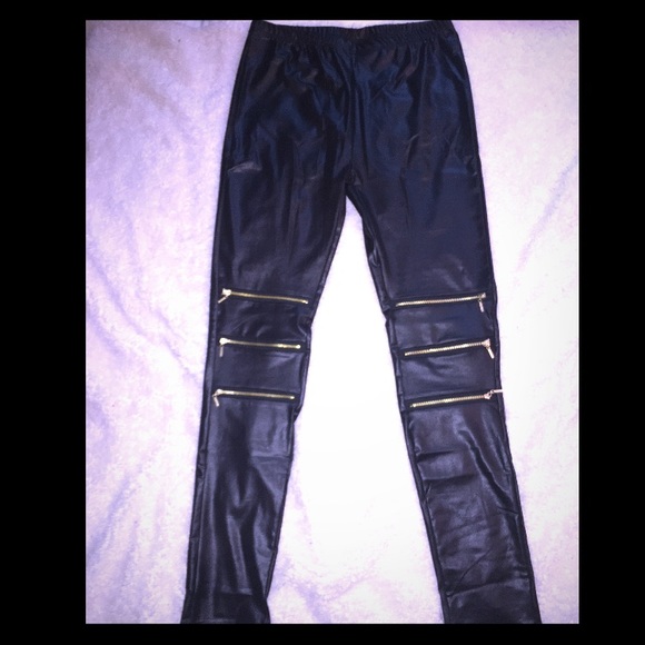 Leather look, zipper detail.