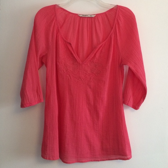 Old navy embroidered tunic, coral color. Sz. Small