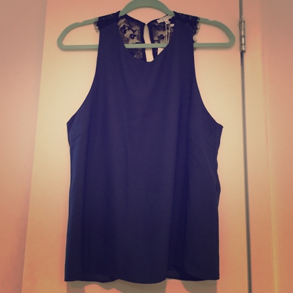 NWT Navy tank with lace accent on back