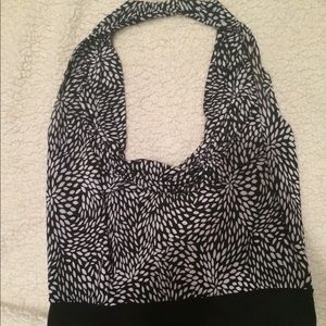 Cowl neck polyester/spandex top.