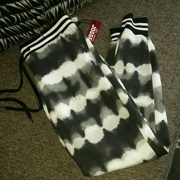Black and white joggers.