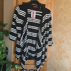 Black & White Striped Open-Front Sweater NWT