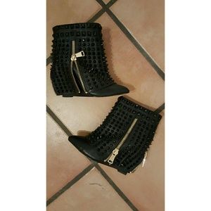 Lust for life black studded wedge ankle boot nasty