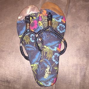 Gold and floral print sandals
