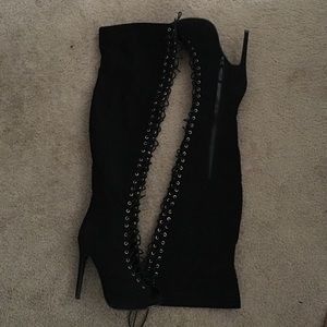 Black thigh high lace heel boots