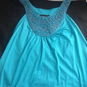 Caribbean blue beaded neck tank top