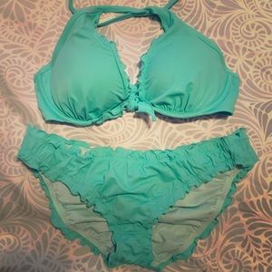 VICTORIAS SECRET TEAL RUFFLE BIKINI