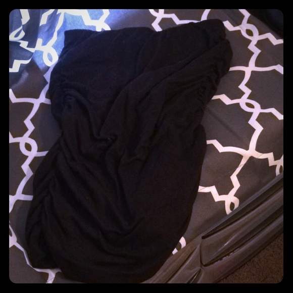 Ruched Black Cotton Pencil Skirt